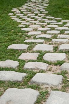pavement in cobbles in garden
