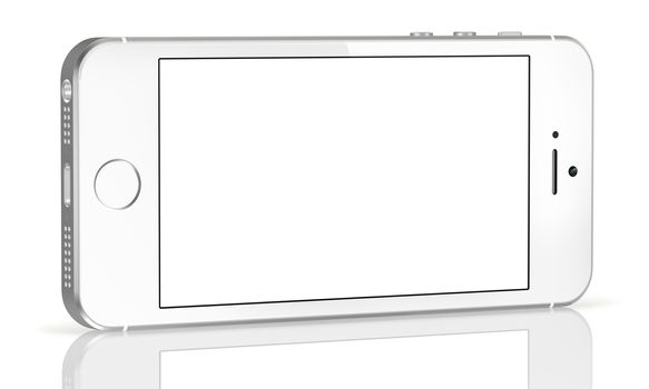 Smartphone with blank screen on white background