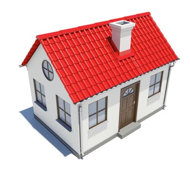 Small house with red roof on a white background