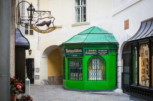 VIENNA, AUSTRIA - AUGUST 4, 2013: Old typical shops in Vienna, Austria