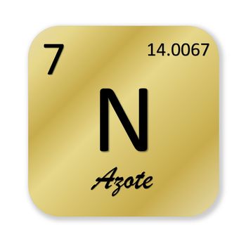 Black nitrogen element, french azote, into golden square shape isolated in white background