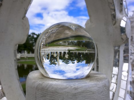 Pond in Magic Ball of Wat Rong Khun. Buddhist temple in Chiang Rai, Thailand.