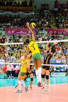 BANGKOK - AUGUST 17: Fabiana Claudino of Brazil Volleyball Team in action during The Volleyball World Grand Prix 2014 at Indoor Stadium Huamark on August 17, 2014 in Bangkok, Thailand.