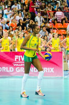 BANGKOK - AUGUST 17: Fabiana Claudino of Brazil Volleyball Team in action during The Volleyball World Grand Prix 2014 at Indoor Stadium Huamark on August 17, 2014 in Bangkok, Thailand.