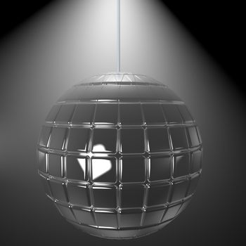 Mirrorball illuminated from above in darkness, 3d render