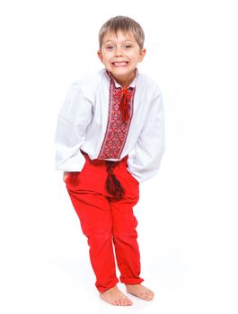 Boy in the national Ukrainian costume isolated white backgraund