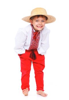 Boy in the national Ukrainian costume isolated white backgraund