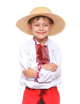 Boy in the national Ukrainian costume isolated white backgraund