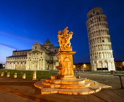 Pisa, place of miracles: the leaning tower and the cathedral baptistery, tuscany, Italy 