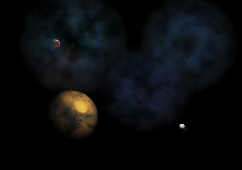 Far-out planets in a space against stars. "Elements of this image furnished by NASA".