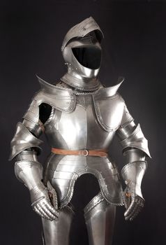 Armour of the medieval knight. Metal protection of the soldier against the weapon of the opponent