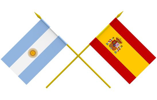 Flags of Argentina and Spain, 3d render, isolated