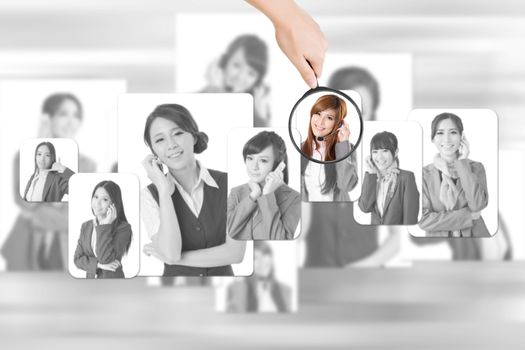 Concept of human resources, choose the right person from the people screen wall.