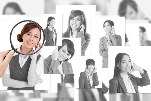 Concept of human resources, choose the right person from the people screen wall.