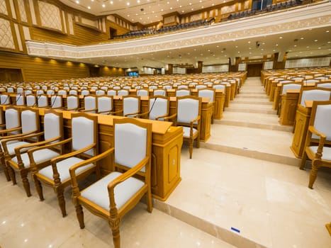 The lower house, Pyithu Hluttaw, of the Assembly of the Union, Pyidaungsu Hluttaw, in Nay Pyi Taw, the capital of the Republic of the Union of Myanmar.