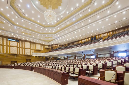 The lower house, Amyotha Hluttaw, of the Assembly of the Union, Pyidaungsu Hluttaw, in Nay Pyi Taw, the capital of the Republic of the Union of Myanmar.