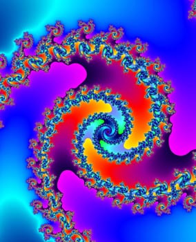 Digital computer graphic - rendering. Patterned fractal background with spiral for design.