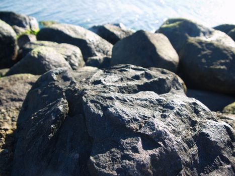 Big stone with painting at Baltic sea