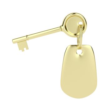 Key and key ring in golden color, isolated on white