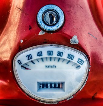 Retro Filtered Vintage Speedometer On Italian Moped