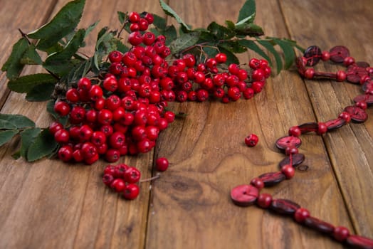 rowanberries on wooden table