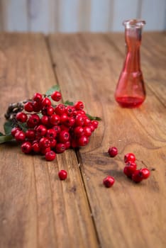 rowanberries on wooden table