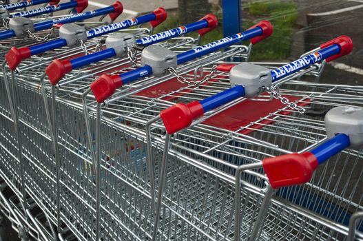 market's trolleys in Lecrercq Market - Mulhouse - France - 17 august 2014