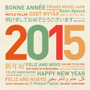 Happy new year from the world. Different languages celebration card