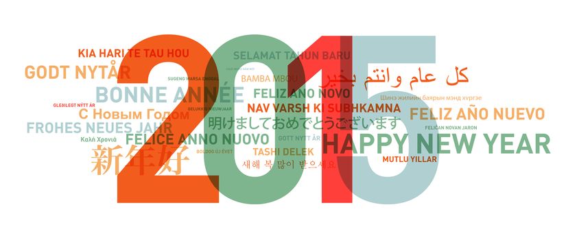 Happy new year from the world. Different languages celebration card