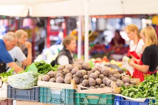 Farmers' market stall with variety of organic vegetable.