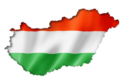 Hungary flag map, three dimensional render, isolated on white