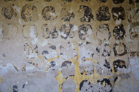Texture of old wall with damaged plaster. Horizontal photo