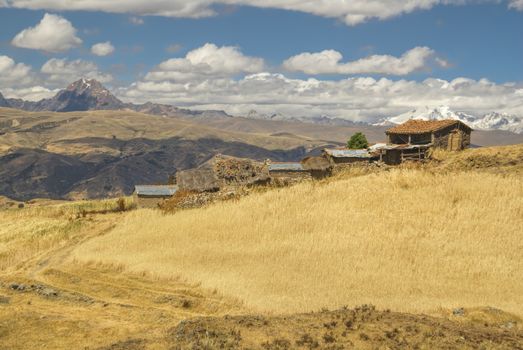 Poor Peruvian settlement high in South American Andes              