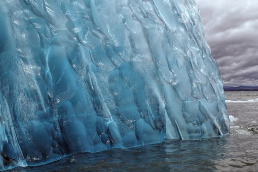 Icy pattern in a close-up view of a glacier in Laguna San Rafael in Chile                