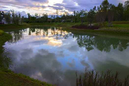 Pond in Chiang Rai City Park near Mekok River.