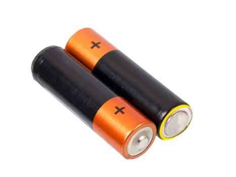 A set a of AA size batteries on white background