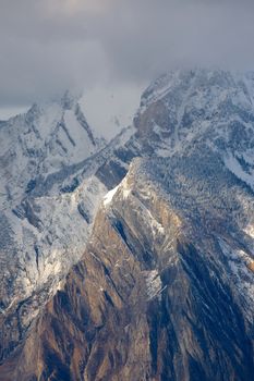 High mountain cliffs in winter