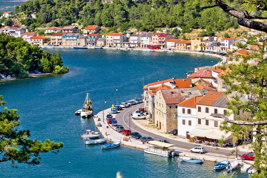 Dalmatian fisherman village of Novigrad aerial view, Croatia