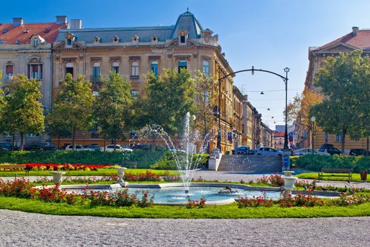 Zagreb street and park scene, capital of Croatia