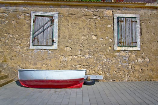 Dalmatian old boat street view, Novigrad, Croatia