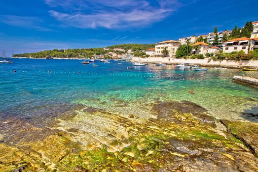 Turquoise stone beach on Hvar island, Dalmatia, Croatia