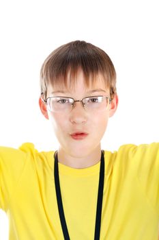Kid in Glasses Isolated on the White Background