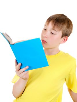 Kid with a Book Isolated on the White Background