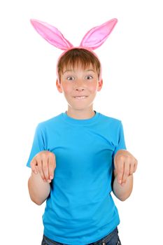 Kid with Rabbit Ears Isolated on the White Background