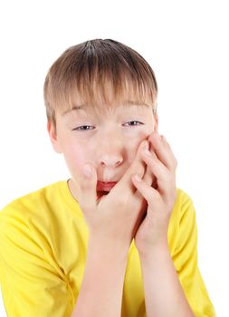 Kid feels Toothache Isolated on the White Background