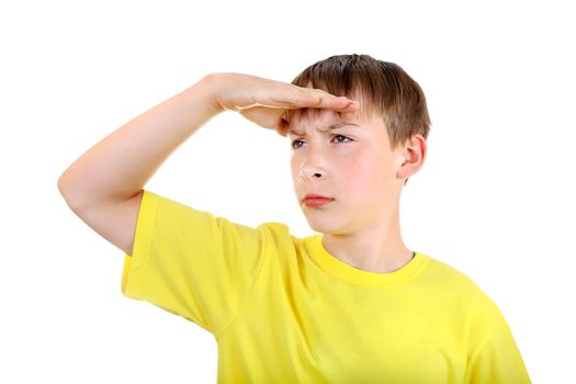 Kid looking outside Isolated on the White Background