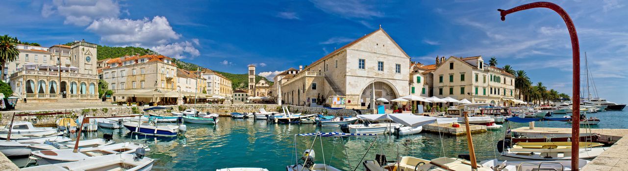 Town of Hvar panoramic waterfront view, pearl of Dalmatia, Croatia