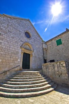 Town of Hvar old Franciscan monastery vertical view, Dalmatia, Croatia