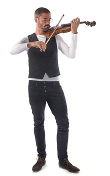young violinist in front of white background