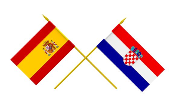 Flags of Croatia and Spain, 3d render, isolated